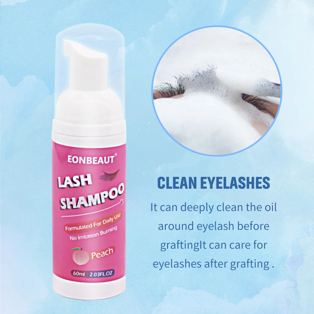 1 Bottle 60ml Eyelash Extension Lash Shampoo Mousse False Eyelashe Glue Cleaning Foam Pump Design Makeup Brush Tool Accessories