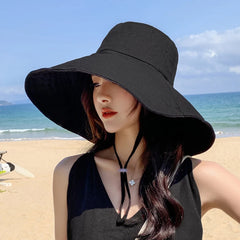 Big Brim Hat Women's Spring and Summer Foldable Travel Sun Hat Sun Hat Solid Color Casual Fisherman Hat