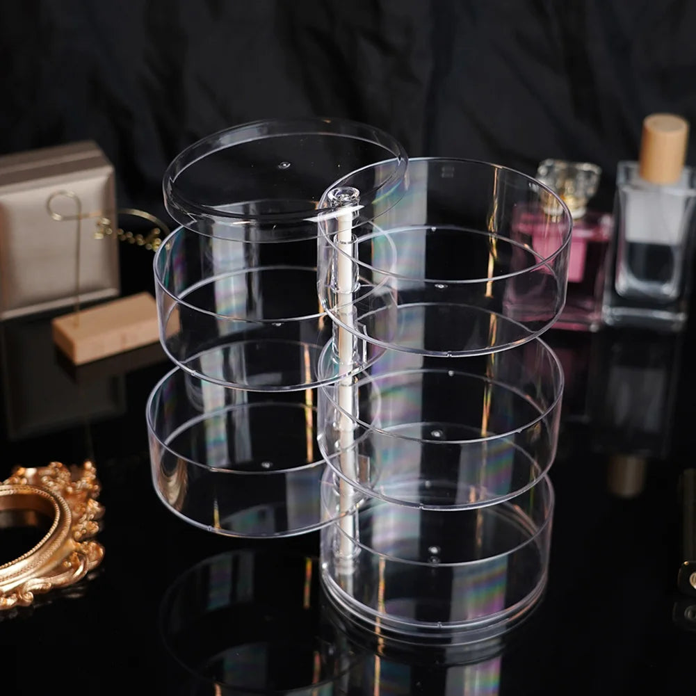 Rotating Jewelry Storage Box Makeup Storage Rack Bracelet Earring Round Plastic Organizer Boxes Holder Display Rack with Cover