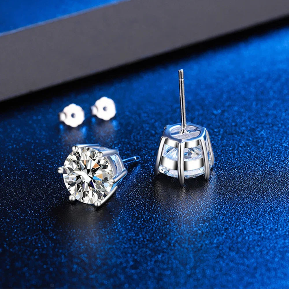 100% 925 sterling silver GRA Certified 0.3-3CT real Moissanite D color VVS1 six-jaw stud earrings Women Wedding Band Jewelry