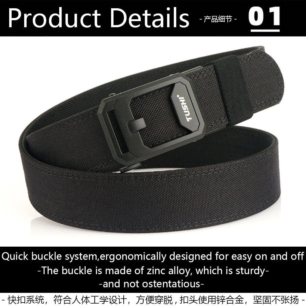 New Men's Military Tactical Belt Tight Sturdy Nylon Heavy Duty Hard Belt for Male Outdoor Casual Belt Automatic Waistband