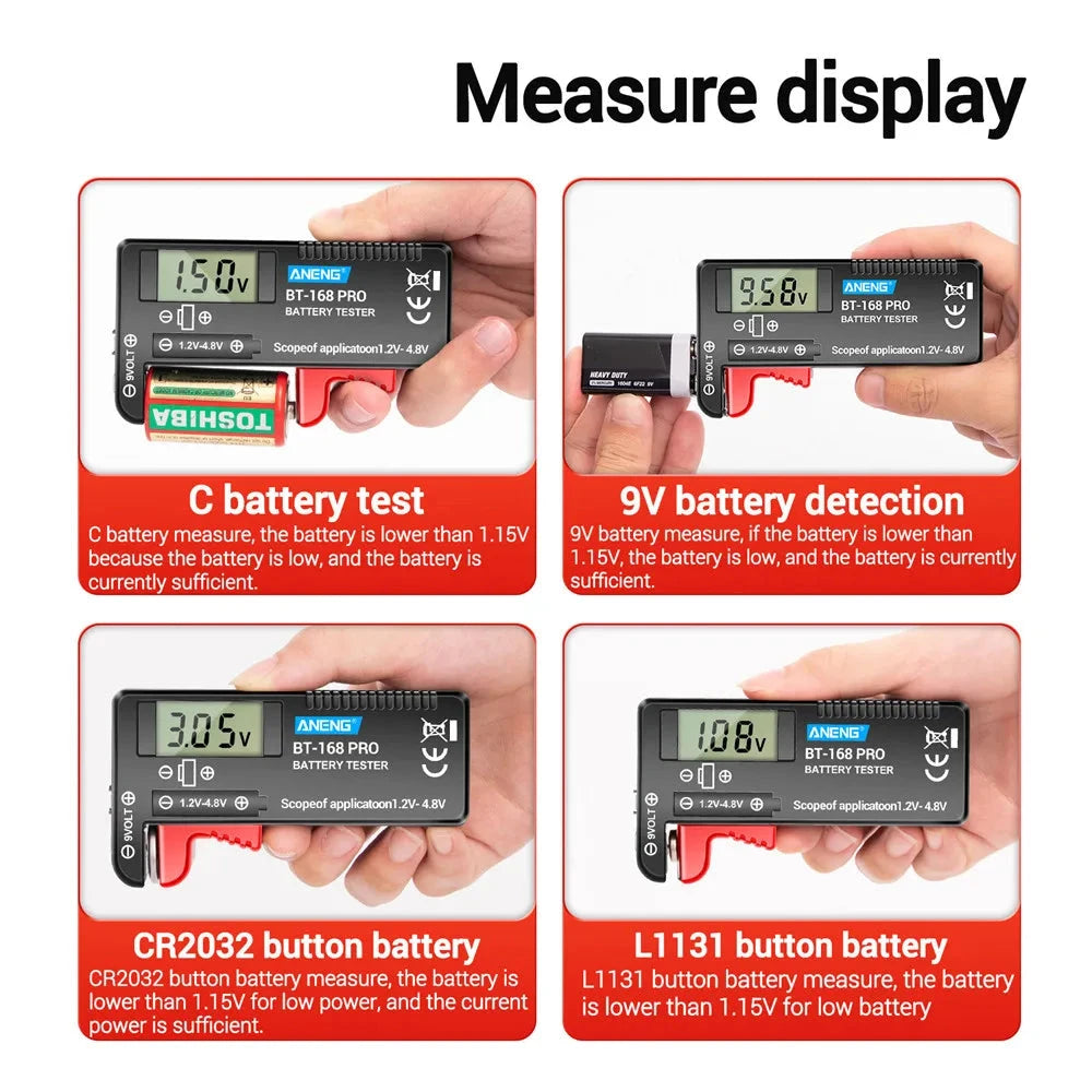 AN-168 POR Digital Lithium Battery Capacity Tester Checkered Load Analyzer Display Check AAA AA Button Cell Universal Test