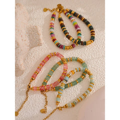 Colorful Natural Stone Beads Chain Handmade Bracelet Bangle Waterproof Bohemia Stainless Steel Y2K Trendy Jewelry Gift