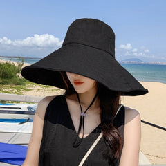 Big Brim Hat Women's Spring and Summer Foldable Travel Sun Hat Sun Hat Solid Color Casual Fisherman Hat