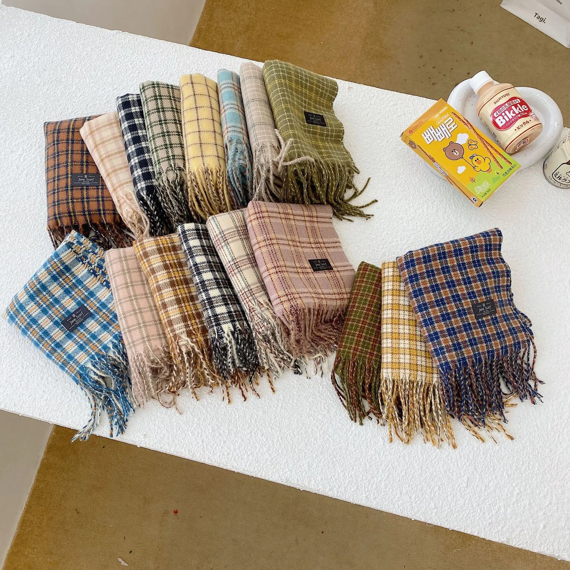 Japanese Korean Style Sweet Cute Plaid Children Scarf Autumn Winter Warm Boys Girls Knitted Wool Scarves