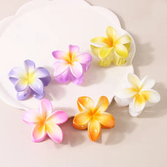 Muweordy Colored Frangipani Plastic Hair Claw Plumeria Flower Crab Hair Clip for Women Travel Beach New Popular Hair Catches 1pc