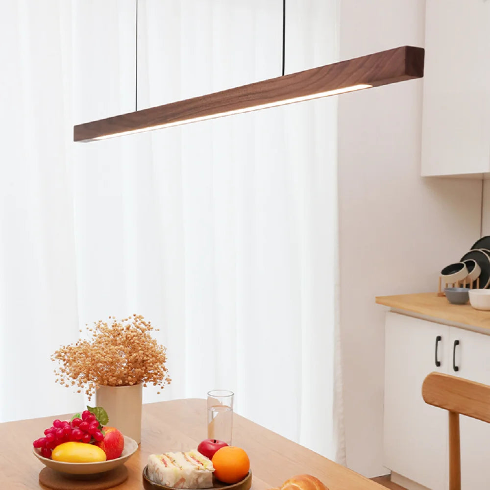 Wooden Pendant Lights Hanging Lamp Modern Table LED Long Linear Light Kitchen Island Lighting for Dining Living Room Office