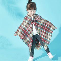 Elegant Fashion Autumn Winter Warm Baby Kids Girls Scarf Cloak Plaid Knit Cape Shawl Muffler Children Scarves 5-14 years old