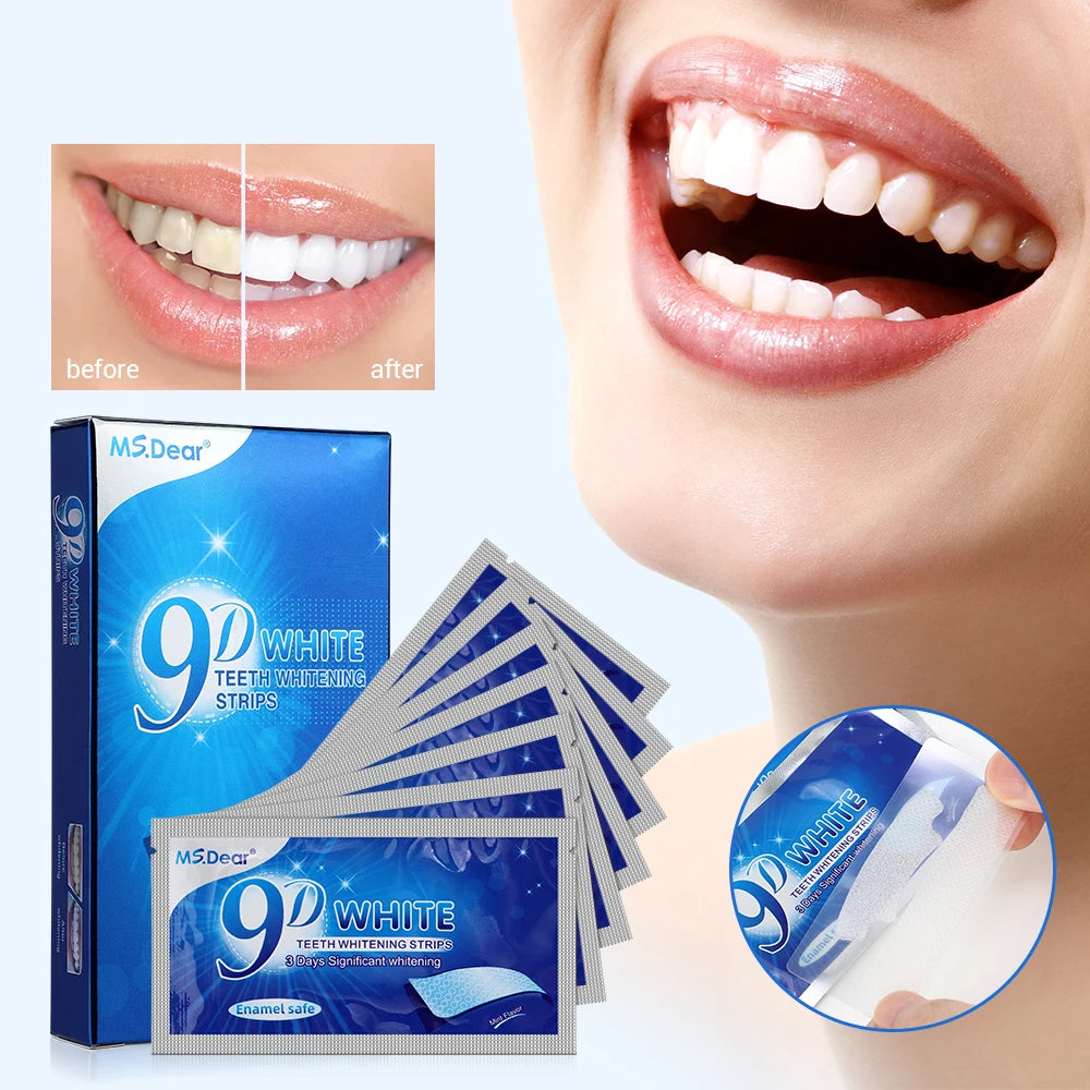 14pcs/box 9D Teeth Whitening Strips Toothpaste Gel Oral Hygiene Care Double Elastic Teeth Bleaching Strips False Teeth Veneers