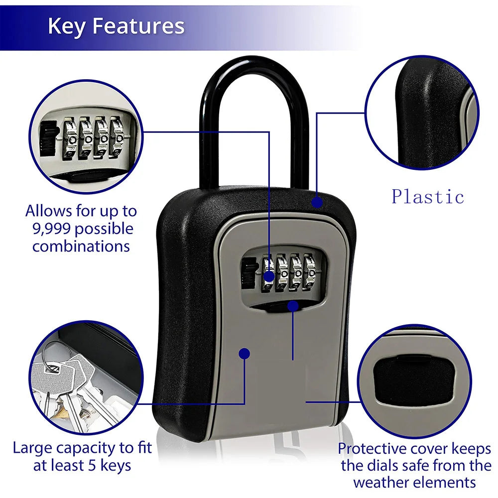 Plastic Key Lock Box Portable Combination Lockbox Wall-Mounted Key Storage Box Resettable Code Safe Security Lock Box for Home