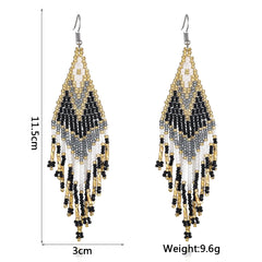 Europe and America Bohemia Women's Jewelry Accessories Geometric Colorful Handmade Beads Long Tassel Beaded Weave Boho Earrings