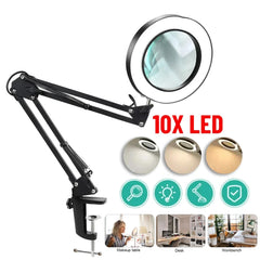 HD30 10X LED Magnifying Magnifier Illuminated Magnifier Lamp 3 Color LED Magnifying Glass for Welding/Table Lamp/Skincare Beauty