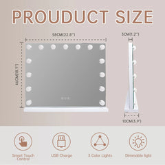 FENCHILIN Vanity Mirror with Lights Hollywood Lighted Makeup Mirror with 15 Dimmable LED Bulbs for Dressing Room Tabletop