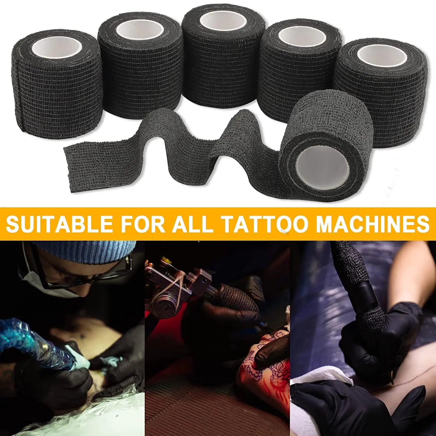 3/6/12/24/48/96pcs 2"x 5 Yards Tattoo Grip Tape Wrap, Elastic Bandage Wrap Tattoo Grip Tube Tattoo Pen Machine, Tattoo Supplies