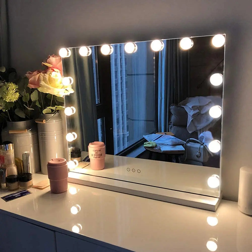 FENCHILIN Vanity Mirror with Lights Hollywood Lighted Makeup Mirror with 15 Dimmable LED Bulbs for Dressing Room Tabletop