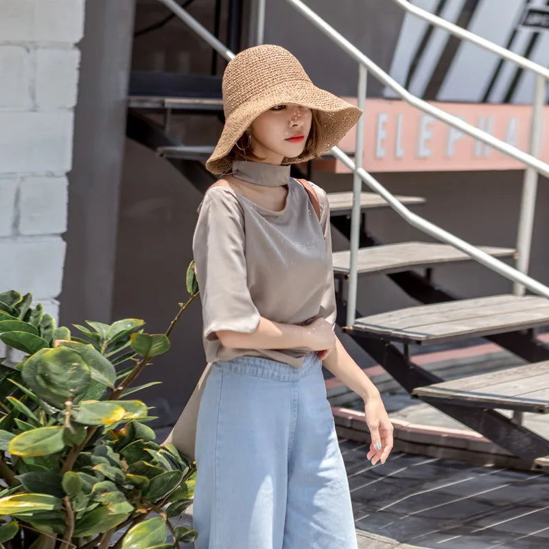 Summer Fashion Women Straw Hat Lady Summer Sun Hat Visor Cap Panama Style Bucket Cap Strawhat Beach Hat Femme Shade Hat