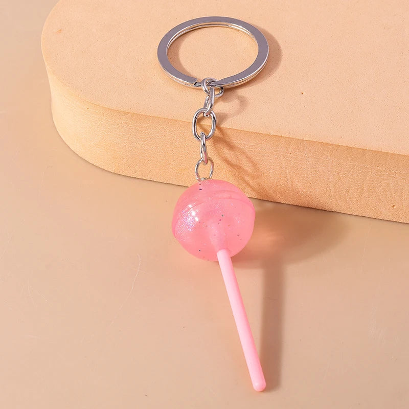 Lovely Resin Candy Lollipop Keychain Mini 3D Simulation Food Key Rings for Men Women Handbag Pendants DIY Kids Jewelry Gifts