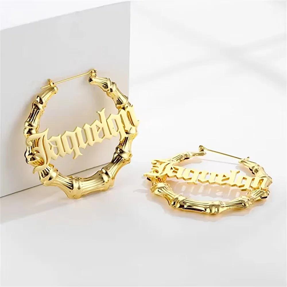 Custom Name Earrings 50mm 80mm 100mm Big Hoop Earrings for Women Gold Stainless Steel Jewelry Personalized Christmas Gift