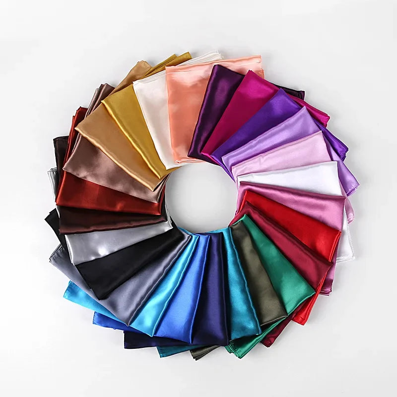 90cm Solid Colors Neckerchief Hijab Scarf For Women Silk Satin Headband Hair Scarves Female Square Shawls Head Scarfs For Ladies