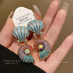 Crystal Pearl Conch Double-layer Necklace Earrings Retro Exaggerated Design Sweater Chain Jewelry Wholesale Accessories