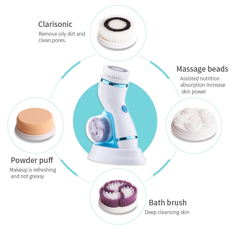 Rechargeable Facial Cleansing Spin Brush Set with 4 Exfoliation Brush Heads Waterproof Face Spa System Scrubber Deep Cleansing