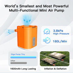 3-in-1 Mini Air Pump GIGA PUMP TINY 3.8kPa High Pressure for Camping Outdoors Inflation