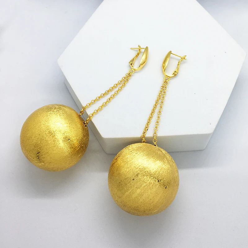 Dangle Drop Earrings African Long Chain Big Bead Hanging Teardrop Women Nightclub Party Jewelry 24K Gold Plated Anniversary Gift