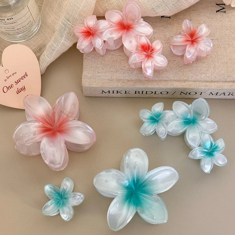 Gradient Frangipani Hair Clip 1PC Plumeria Hairpin Ins Style Ponytail Holder Barrette Sweet Shark Claws Party Hair Accessories