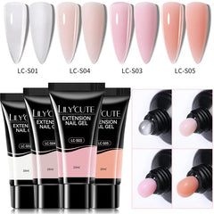 LILYCUTE 4PCs/Set Nail Extension UV Nail Gels Set Clear Nude Semi-permanent Quick Extension Set Nail Art Acrylic Gel Polish