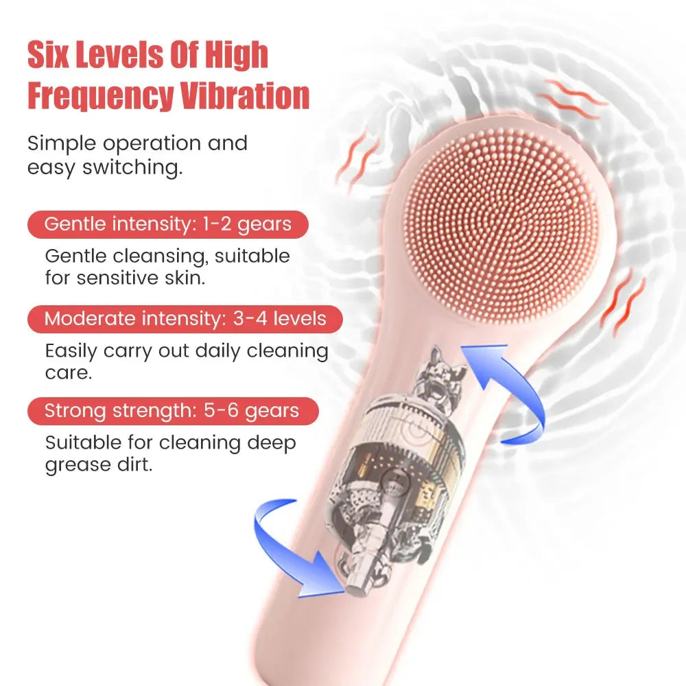 Sonic Silicone Facial Brush Cleaner Vibration Roller Massage Pore Deep Cleansing Scrubber Waterproof Face Exfoliating Cleanser