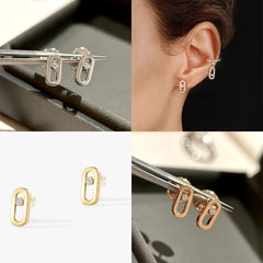 Cmon Kstar Original S925 Silver Paper Clip Geometric Design Single Diamond Stud Earrings Ladies Party Luxury Jewelry