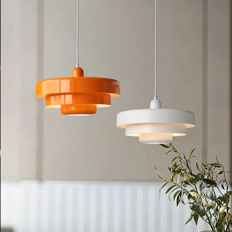 Nordic LED Pendant Light Macaron Carbon Steel Aluminum White Dark Green Orange Illuminations For Restaurant Living Rooms Fixture