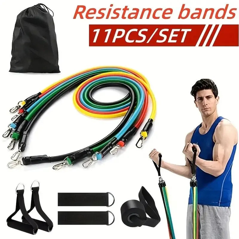 11pcs TPE Resistance Band Set Fitness Band Pull Rope Elastic Training Band With Door Anchor Handles Carry Bag Legs Ankle Straps