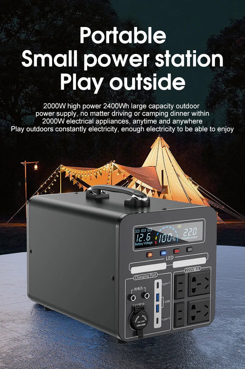 Outdoor Mobile Power Supply 220V 2000W Large Capacity Portable Charging Station Outdoor Camping Emergency Energy Storage Battery