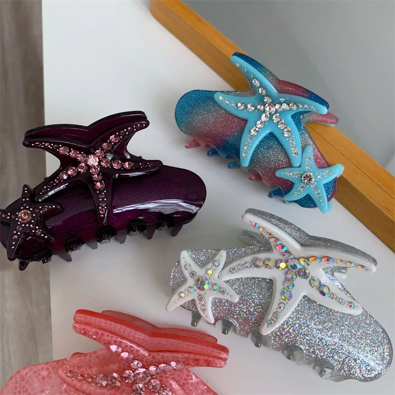 Cartoon Starfish Hair Clips for Women Rhinestone Acrylic Crab Hair Clip Travel Vacation Jewelry Shark Clip Popular Hair Catches