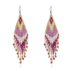 Europe and America Bohemia Women's Jewelry Accessories Geometric Colorful Handmade Beads Long Tassel Beaded Weave Boho Earrings