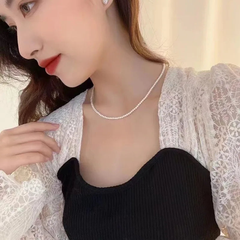 Vintage Style Simple 6MM Pearl Chain Choker Necklace For Women Wedding Love Shell Pendant Necklace Fashion Jewelry Wholesale