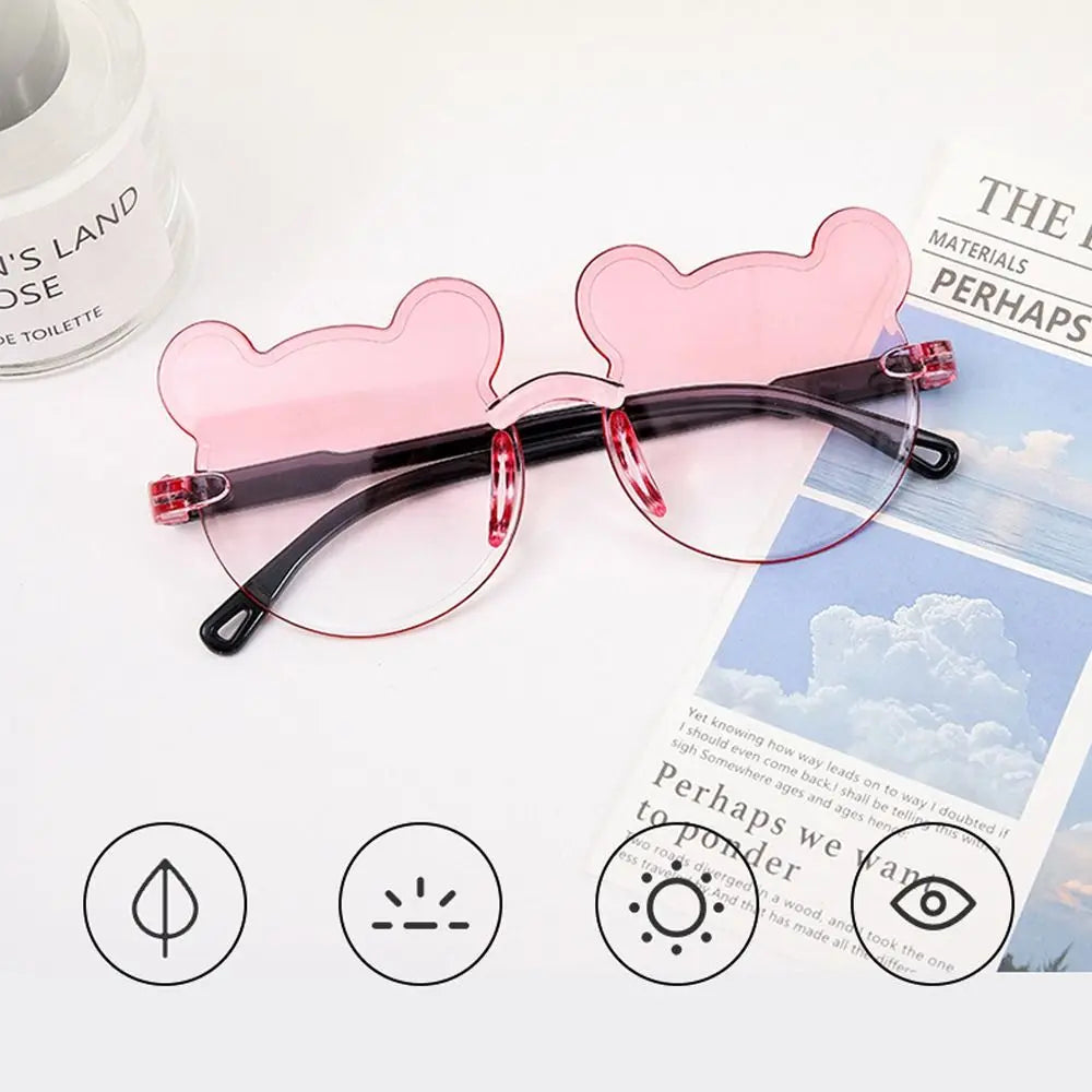 New Kids Sunglasses Cartoon Bear Sunglasses for Boy Girl Children Rimless Sunglasses UV375 Sunglasses Outdoor Anti-Glare Eyewear