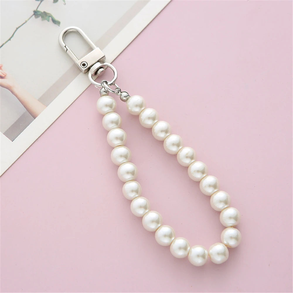 Simulated Pearl Key Chain for Aorpods Bag Pendant Beaded Key Holder for Women Mobile Phone DIY Jewelry Accessories