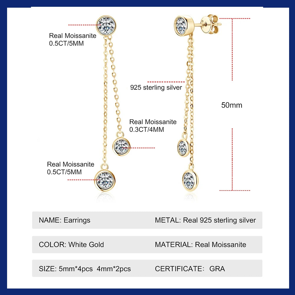 Full Moissanite Dangle Earrings 100% 925 Silver Original Certified Diamond Long Tassel Drop Earring For Women Jewelry Trend 2024