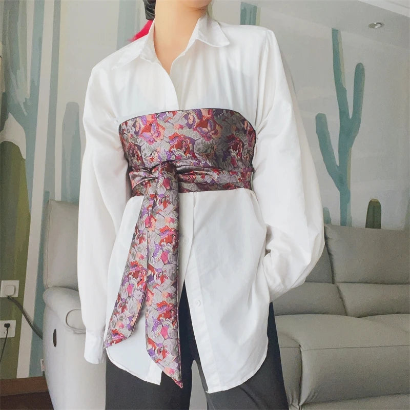 Haori Kimono Yukata Obi Belt Literature Brocade Jacquard Fabric Waistband Shirt Dress Decor Chest Wrapped Cummerbunds