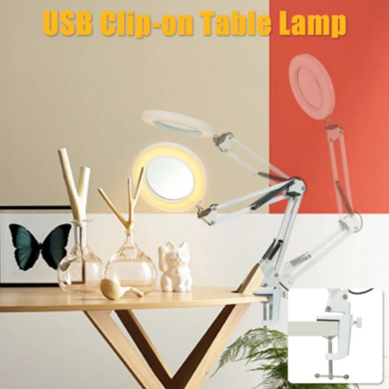 72LED 8X/10X NEW Illuminated Magnifier USB 3 Colors LED Magnifying Glass for Soldering Iron Repair/Table Lamp/Skincare Beauty