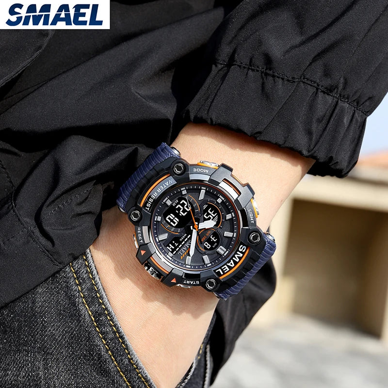 SMAEL Brand Sport Watch Men Quartz Wristwatches Waterproof Dual Time Display Military Army Green Male Clock 8079 Mens Watches