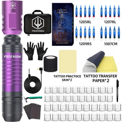 POSEIDON Tattoo Kit Tattoo Pen Kit Tattoo Beginners Practice Kit With Wireless Power Supply RCA Interface Tattoo Machine Kit