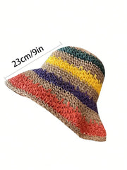 New Style Multicolor Foldable Sun Crochet Hat For Beach, Travel And Vacation handmade straw hat