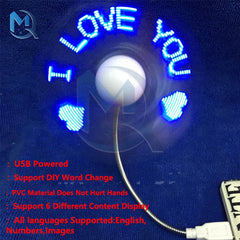 USB Fans Mini Word Display Creative Gift With LED Light Support Change Any Language Digital Image Gadgets Products For Laptop PC