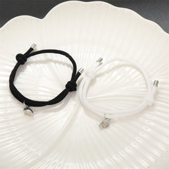 2Pcs/set Rope Braided Bracelet Alloy Magnet Attachment Couple Bracelet A Pair Of Simple Love Heart Bracelet Jewelry