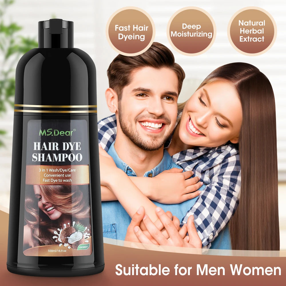 500ml Organic Natural Fast Hair Dye Black Shampoo Plant Essence Black Hair Color Dye Shampoo For Cover Gray White Hair