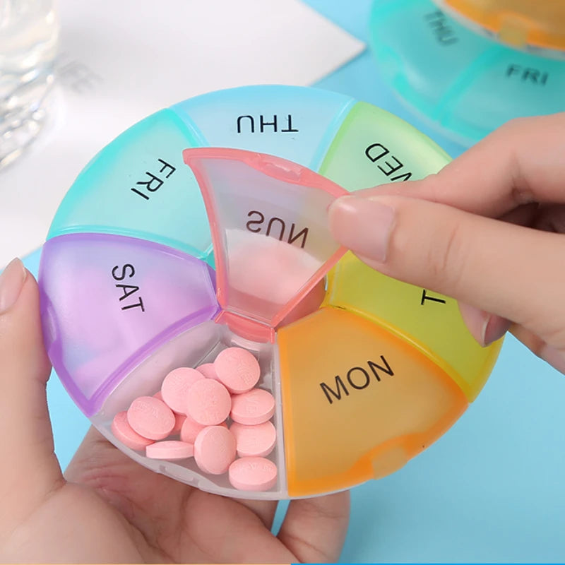 1Pcs Round Pill Case Plastic 7 Days Weekly Tablet Candy Box Portable Storage Tablet Holder Travel Organizer Pill Container