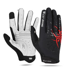 WEST BIKING Spring Summer Cycling Gloves Full Finger Touch Screen Men Women MTB Gloves Spider Pattern Anti-Slip Bicycle Gloves